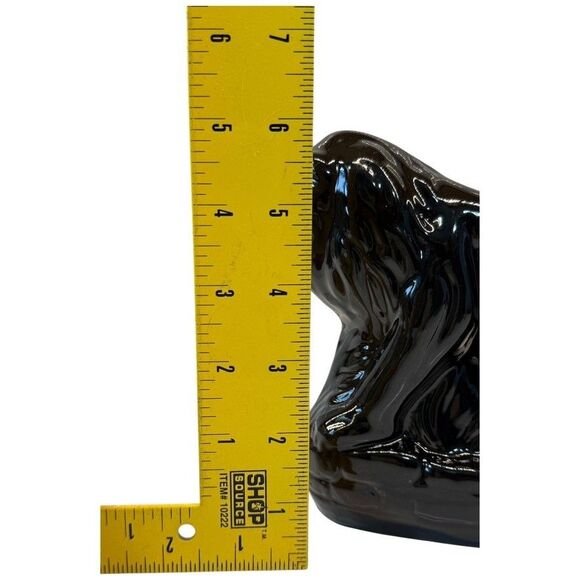 Vtg MCM Black Ceramic Stalking Lion Cat Figurine Green Eyes 9” Gloss Art Rare - Picture 14 of 16